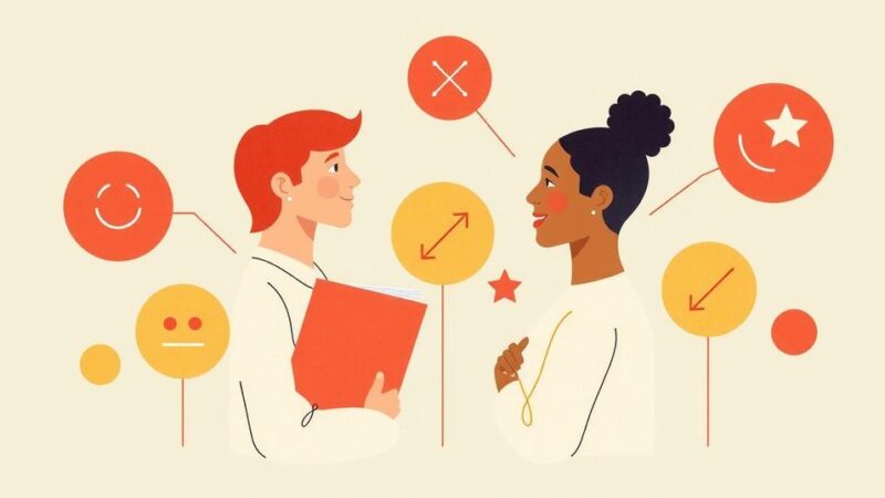 Стратегии для конструктивного обсуждения политики, представлены с помощью иконок и абстрактных элементов в теплых тонах.