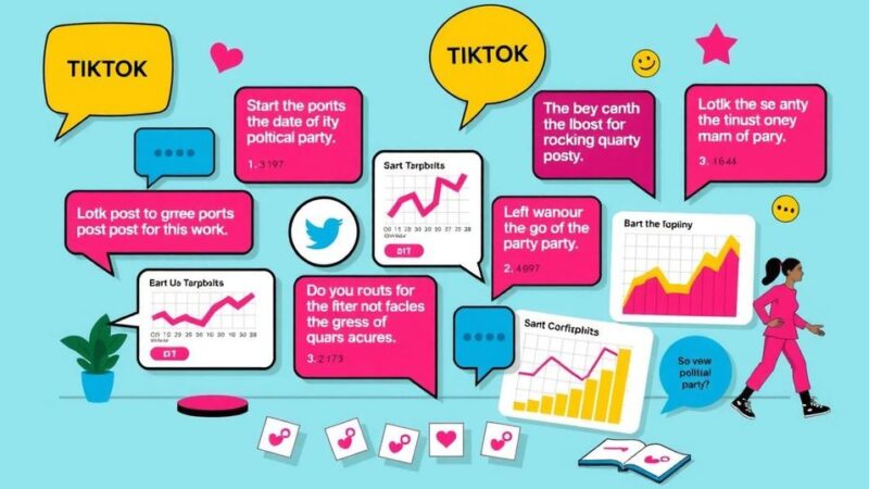 ТикТок-сцена с графиками, молодежный голос, цветные посты партий с молодежной аудиторией.