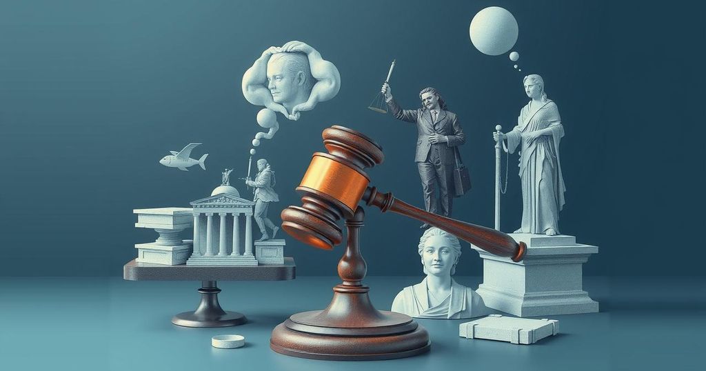 Графика, представляющая политическую динамику, с символами закона, порядка и административных изменений в правительстве.