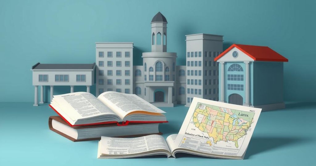 Образование в США: центры, книги, карты, символизирующие реформы и приоритеты администрации Трампа.